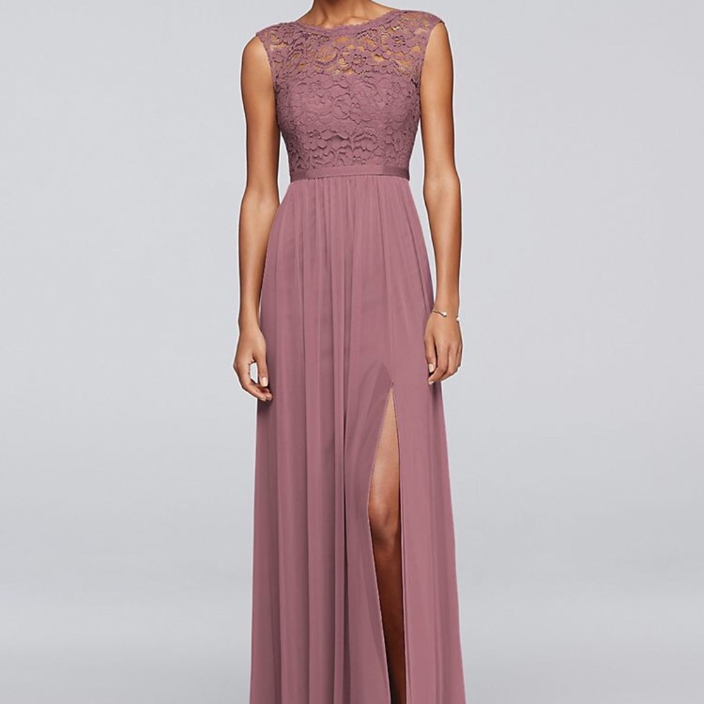 David’s Bridal—Long Bridesmaid Dress w/Lace Bodice
